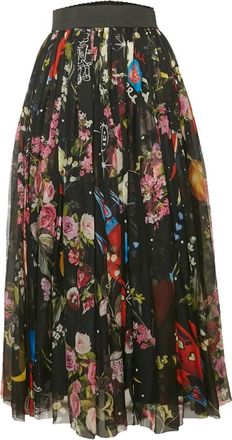 Dolce & Gabbana Midi-plooirok met bloemenprint - Zwart