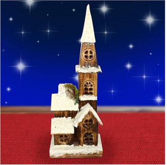 Trade Shop Trade Shop - Campanile Legno Innevato Con Luci Gialle Altezza 54 Cm Decorazioni Natalizie
