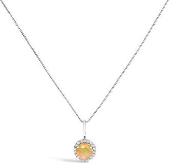 House of Brilliance 10K Gold Gemstone and 1/10 Cttw Diamond Accent Halo Pendant Necklace in White | Multi Opal at Nordstrom