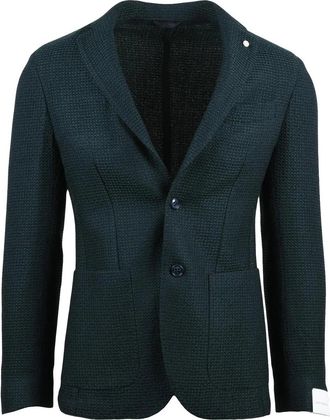 Lubiam Bottle Green Wool Jacket with Notch Lapel and Button Closure