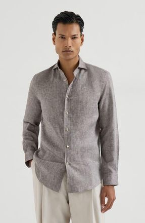 Brunello Cucinelli Linen shirt in Hazelnut at Nordstrom, Size Xxx-Large Eu
