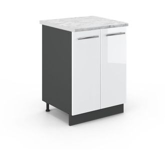 Vicco Mueble Bajo De Cocina Fame-line, Blanco Alto Brillo, 60 Cm, Et M&aacute;rmol, Vicco