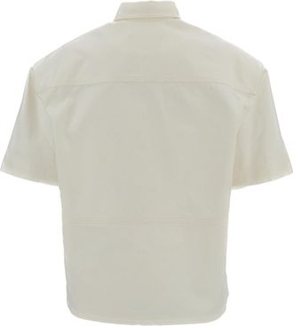 Plan C White Cotton Canvas Short Sleeved Shirt