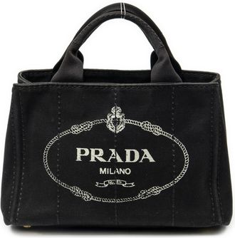 Prada Pre-owned Womens Small Canapa Tote Handbag - Black - One Size