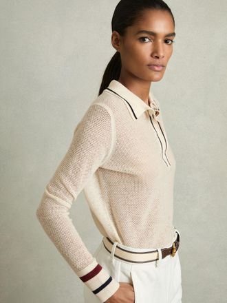 Reiss Neutral Wool-cashmere Tipped Polo Jumper, L