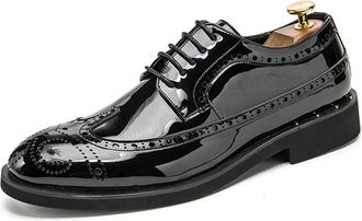 Generic Dress Oxford Shoes for Men Lace Up Brogue Embossed Wing tip Shiny Derby Shoes Vegan Leather Low Top Slip Resistant Anti-Slip Party(Black,7.5 UK)