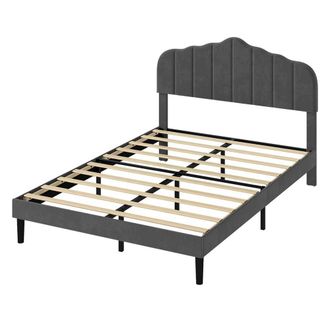 Levede Upholstered Bed Frame Small Double Linen Fabric Modern Platform Base in Grey