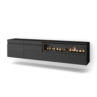 Skraut Home Mueble tv efecto madera negro 200x35x45cm chimenea efecto fuego