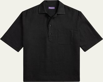 Ralph Lauren Purple Label Mens Linen and Silk Relaxed Basketweave Polo Shirt