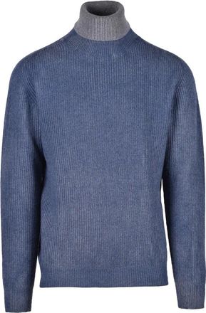 Original Vintage Style Ribbed Knit Sweater with Contrasting Turtleneck