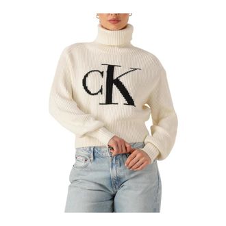 Calvin Klein Gezellige Losse Trui voor Vrouwen - Dames - Coltruien - Beige - XL - Katoen - Truien & Vesten