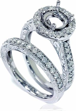 Pompeii3 1ct Vintage Engagement Ring Set Semi Mount 14K White Gold Size Selectable