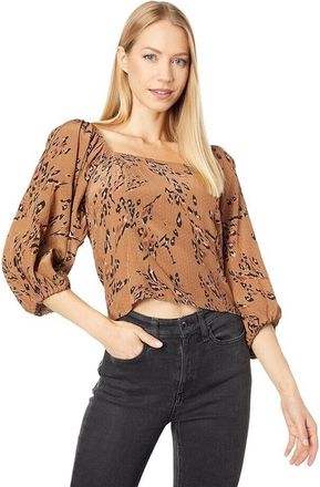 Saltwater Luxe Tenley Top Womens Brown Floral Puff Sleeve Cropped JDM1213