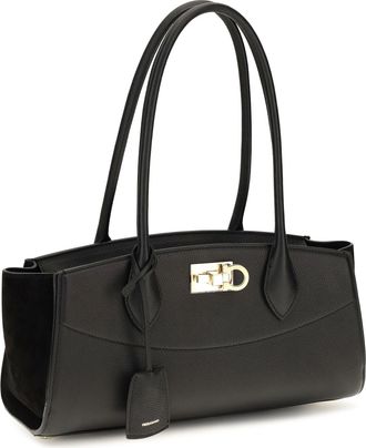 Ferragamo Womens Studio Soft East West Shoulder Bag Black Calf Leather Bos Taurus