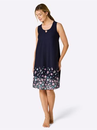 Feel Good Sommerkleid FEEL GOOD Sommerkleid, Damen, Gr. 36/38, Normalgr&ouml;ssen, blau (marine, aqua), 100% Baumwolle, bedruckt, gemustert, mehrfarbig, kurz, Rundha