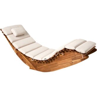Beliani Lettino a dondolo da giardino per esterni in legno dacacia chiaro Cuscino beige chiaro Brescia II