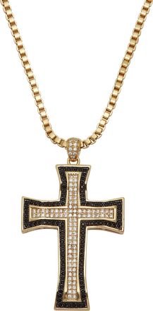 Palm Beach Jewelry Mens White and Black Cubic Zirconia Goldtone Cross Pendant Necklace, 24 Inches