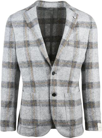 L.B.M. 1911 Button Closure Grey Check Jacket with Rounded Silhouette