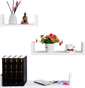 Woltu Woltu Mensole Da Muro Forma U Scaffale A Parete Set Di 3pz Bianco