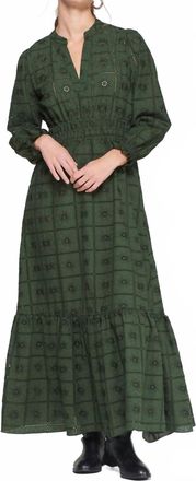 Vilagallo Eyelet Long Dress In Olive