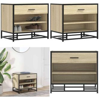 vidaXL Panca Portaoggetti Rovere Sonoma Legno Multistrato e Metallo - Scarpiera - Armadio da ingresso