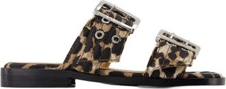 Ganni Womens Buckled Leopard-Print Sandal Multicolor Cotton