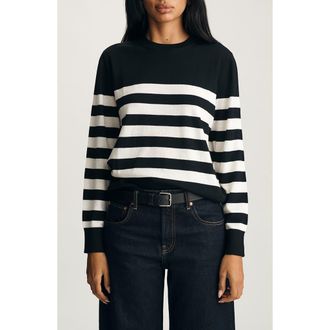 Mavi Stripe Wool Crewneck Sweater in Black White Stripe at Nordstrom, Size Medium