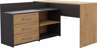 Topeshop Hucoco - Moline - Escritorio Esquinero Con Almacenaje - 3 Cajones + 2 Estantes - 120x50x76 Cm - Escritorio De Ordenador