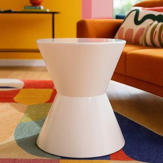 Dmora Tavolino Da Salotto Fanamaba, Forma Rotondo, Colore Ripiano Bianco, Materiale Piano In Metallo, 47x59x47h Cm Bianco