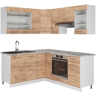 Vicco Cocina esquinera Fame-Line, Oro potencia roble/blanco, 160 x 60 cm sin encimera