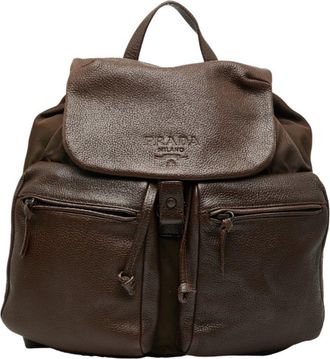 Prada Brown Leather Nylon Backpack (Pre-Owned)