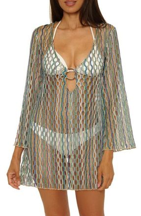 BECCA by Rebecca Virtue Desert Dancer Metallic Long Sleeve Sheer Cover-Up Dress in Sky Blue Multi at Nordstrom, Size Medium