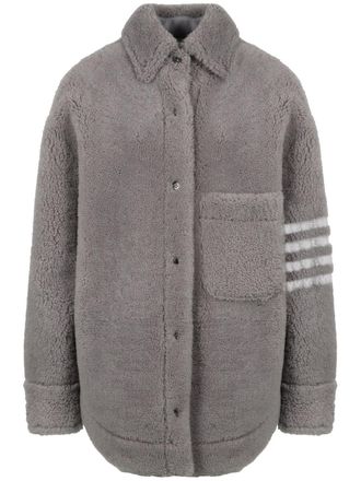 Thom Browne 4-Bar oversized shirt jacket - women - Sheep Skin/Shearling - 38 - Grey