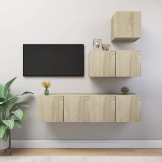 vidaXL Vidaxl - Set Muebles De Sal&oacute;n Tv 4 Piezas Madera Ingenier&iacute;a Roble Sonoma