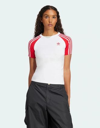 adidas Womens Adidas Originals 3S Womens Slim T-Shirt White/Red - Size: 10/8