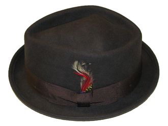Maz Accessoires Foldable Diamond Crown Pork Pie Trilby Hat with Matching Band 100% Wool (L, Brown)