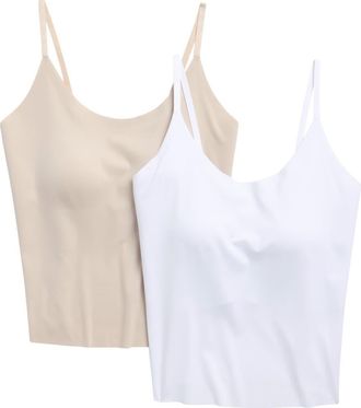 Yogalicious Assorted 2-Pack Laser Cut Tanks in White/Mist Sand at Nordstrom Rack, Size X-Large