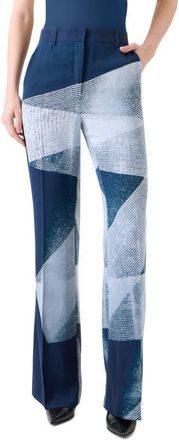 Akris Zigzag Print Silk Crepe Pants in Denim-Ecru at Nordstrom, Size 10
