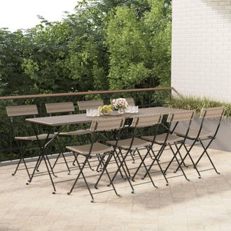 vidaXL Vidaxl - Sillas Cafeter&iacute;a Plegables 8 Uds Acero Y Rat&aacute;n Sint&eacute;tico Gris