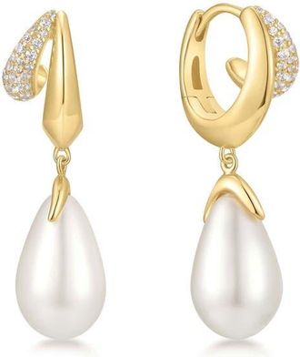 Ania Haie Sparkling Duet Faux Pearl Drop Earrings in Shiny Gold at Nordstrom