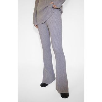 Mango Rib Flare Leg Pants in Light/Pastel Grey at Nordstrom Rack, Size Small