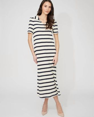 Frank Lyman Design Nautical Stripe Long Dress In Natural/navy