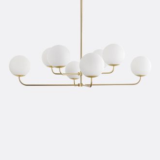 La Redoute Interieurs Hanglamp in messing en opaline glas, Moricio