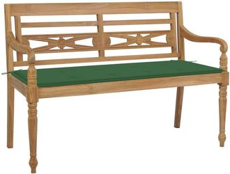 vidaXL Vidaxl - Banco Batavia Madera Maciza De Teca Con Coj&iacute;n Verde 120 Cm