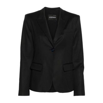 Emporio Armani Blazers, female, Blue, Size: M Cotton Blend Single-Breasted Blazer