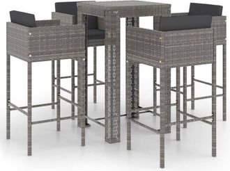 Les Tendances Set muebles bar jardín 5 piezas y cojines ratán sintético gris vidaXL
