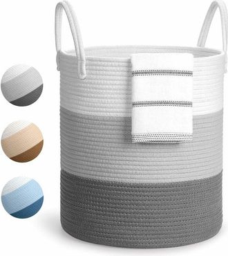 OEM Grand Panier &Agrave; Linge, Panier &Agrave; Linge Pliable, Panier De Rangement Avec Poign&eacute;e, Corbeille A Linge En Corde De Coton, Gris