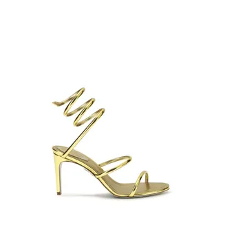 Rene Caovilla Gold Calf Leather Bos Taurus Stiletto Heel Womens Sandals