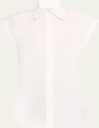 Lafayette 148 New York Fitted Cap-Sleeve Cotton Shirt