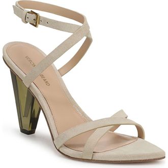 Veronica Beard Lanaya Ankle Strap Pointed Toe Sandal in Stone Khaki/Green at Nordstrom, Size 5.5